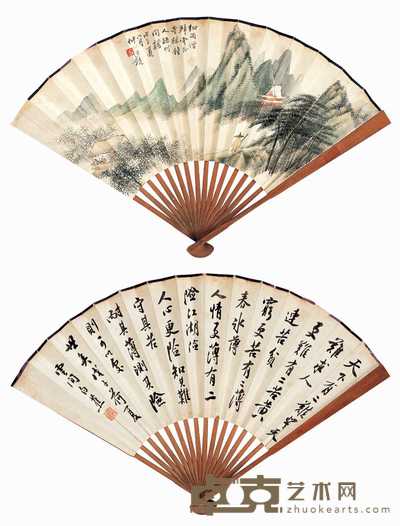 汪琨 细雨僧归 成扇 50×18cm